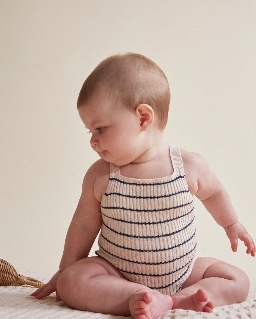 BB RIB KNIT ROMPER STRIPES